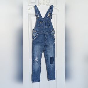 Zara Girl Kids (7) Blue Jean/Denim Distressed Overalls w/Imperfection Accents